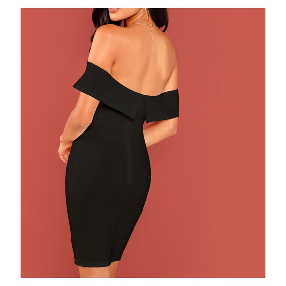 Black Bardot Plunge Bodycon Cocktail Short Dress - Picture 2 of 8